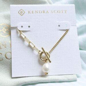 Kendra Scott Leighton Convertible White Pearl Gold Chain Necklace NEW